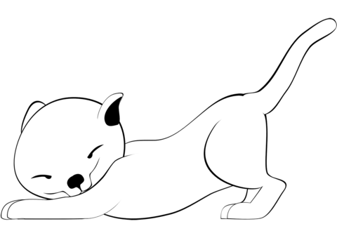 Stretching Kitty Coloring Page